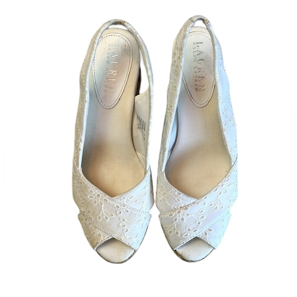 Lauren Ralph Lauren Women’s Cassara White Jute Wedge Open Toe Shoes Size 7.5 US